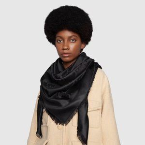 2023 Gucci GG Jacquard Silk Wool Shawl Black - Brand NEW